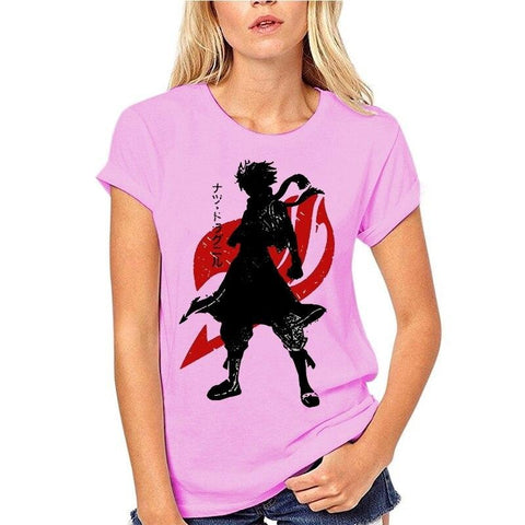 T Shirt Fairy Tail Natsu Rose et Rouge Femme